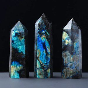 Natural Labradorite Healing Obelisk Crystal Wands Reiki Tower Point Ornaments